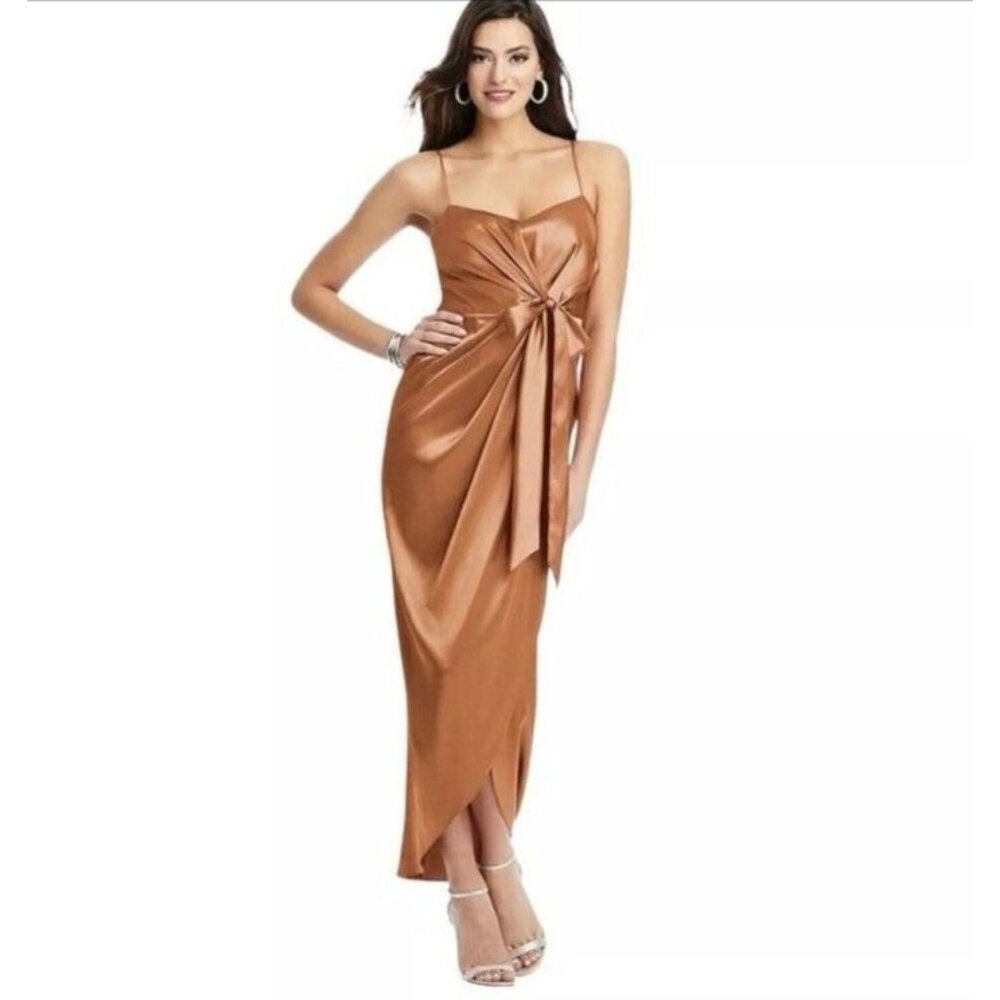 NWT After Six Toffee Copper Draped Stretch Midi Dress #6828 Size 6 NWT $227